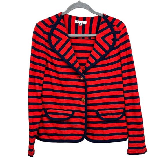 CAbi Knit Nautical Blazer‎ Striped Red & Blue Stretch 2 Button Women Size M - Picture 1 of 5
